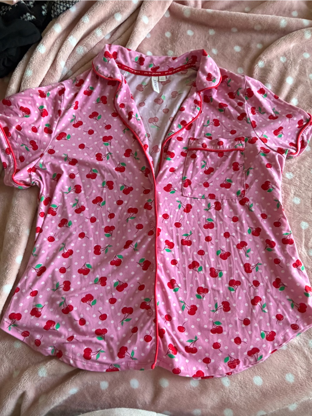 Pink Cherry-Print Short Sleeve Pajama Top - Brand: UNKNOWN